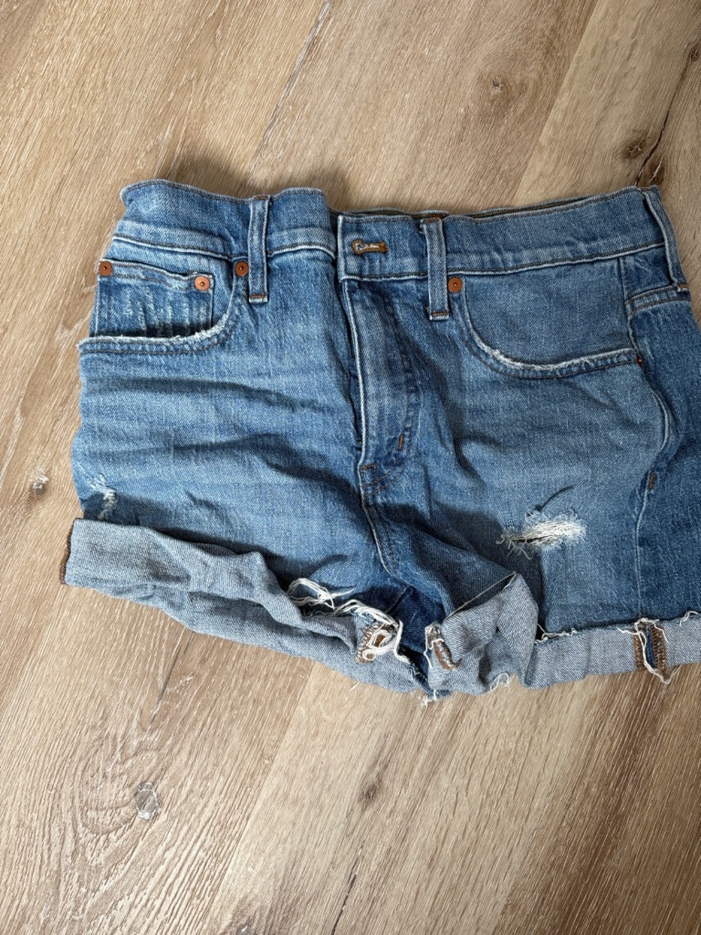 Madewell Light Blue Distressed Rolled-Hem Denim Shorts